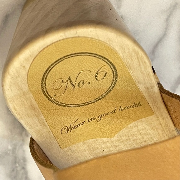 No.6 Two Strap Clog Mid Heel Leather Sandals Desert Nude 41 GUC - Picture 6 of 10